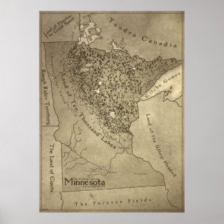 Póster Mapa de las míticas tierras de Minnesota