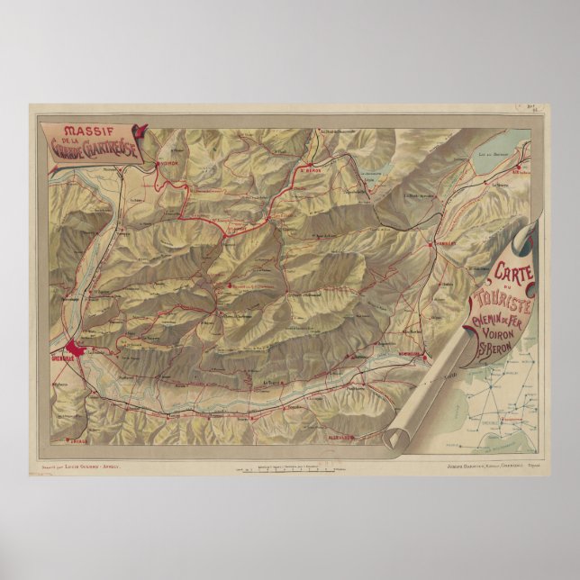 Póster Mapa de las montañas de Chartreuse (1897) (Frente)