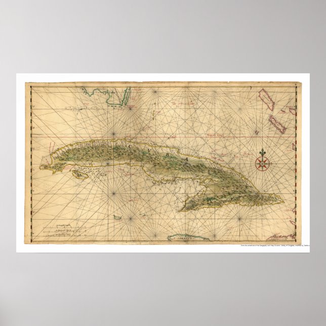 Póster Mapa De Las Primeras Islas De Cuba 1639 (Frente)