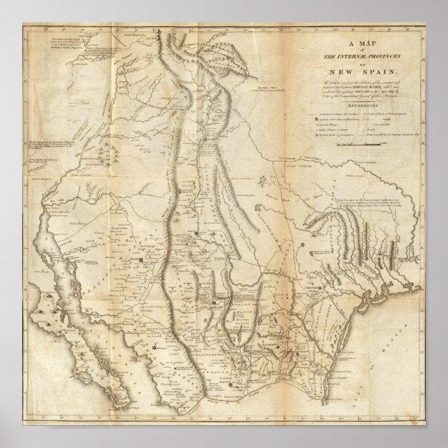 Póster Mapa de las provincias internas de Nueva España (Frente)