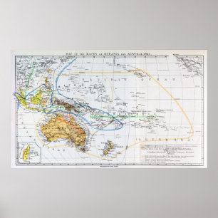 Póster Mapa de las razas de Oceanía y Australasia