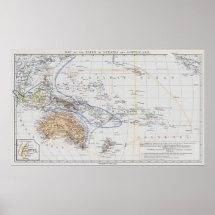 Póster Mapa de las razas de Oceanía y de Australasia