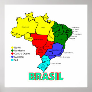 Póster Mapa de las regiones de Brasil
