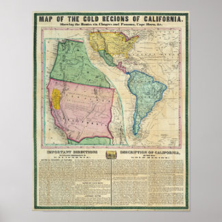 Póster Mapa de las regiones de oro de California