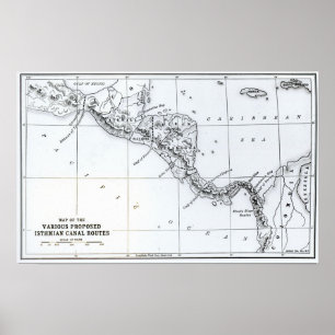 Póster Mapa de las rutas del canal de Isthmian