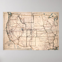 Póster Mapa de las RUTAS STAGECOACH y MAIL de 1867