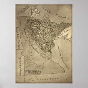 Póster Mapa de las tierras míticas de Minnesota