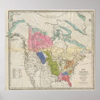 Póster Mapa de las tribus indias de Norteamérica