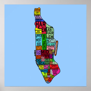 Póster Mapa de las vecindades de Manhattan
