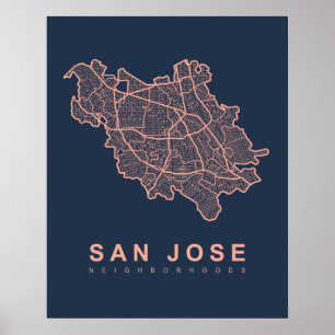Póster Mapa de las vecindades de San Jose