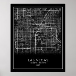 Póster Mapa de Las Vegas City - Poster del Mapa Negro de
