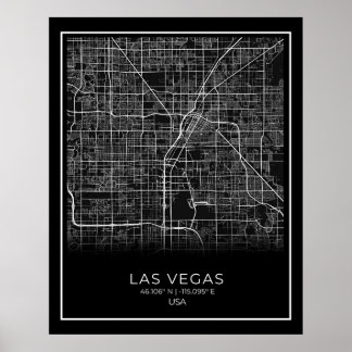 Póster Mapa de Las Vegas City - Poster del Mapa Negro de