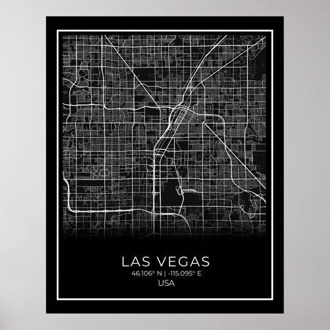 Póster Mapa de Las Vegas City - Poster del Mapa Negro de  (Frente)