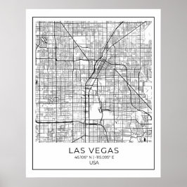 Póster Mapa de Las Vegas - Poster del Mapa Blanco de Las 