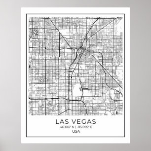 Póster Mapa de Las Vegas - Poster del Mapa Blanco de Las