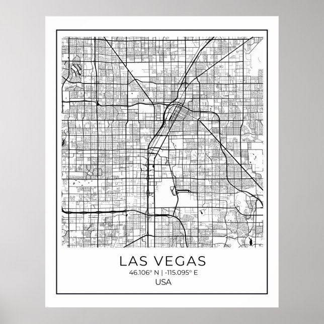 Póster Mapa de Las Vegas - Poster del Mapa Blanco de Las  (Frente)