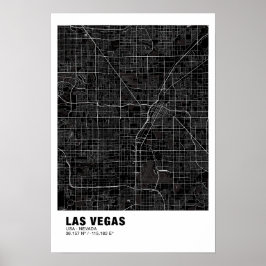 Póster Mapa de Las Vegas Poster - Nevada Black Map