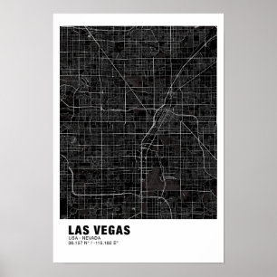 Póster Mapa de Las Vegas Poster - Nevada Black Map