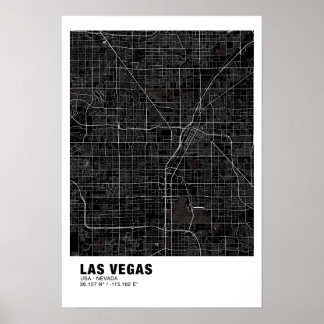 Póster Mapa de Las Vegas Poster - Nevada Black Map