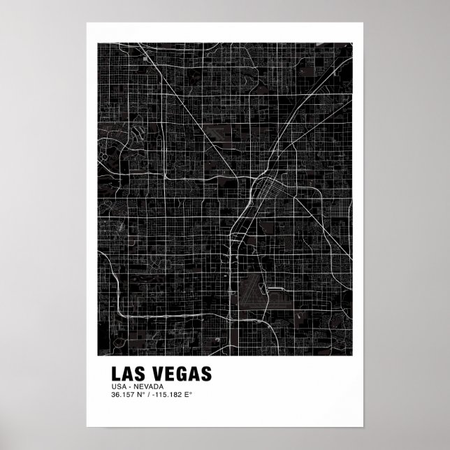 Póster Mapa de Las Vegas Poster - Nevada Black Map (Frente)