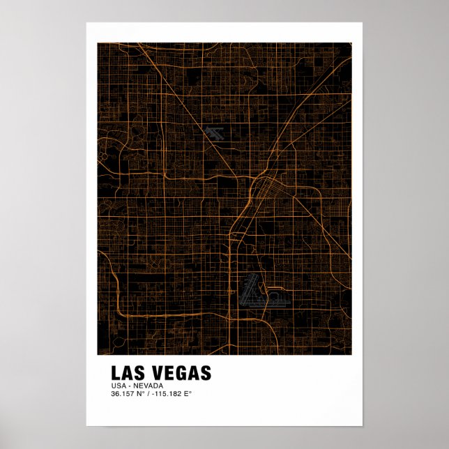 Póster Mapa de Las Vegas Poster - Nevada Mapa negro y dor (Frente)