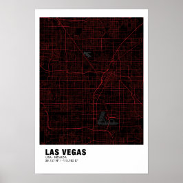 Póster Mapa de Las Vegas Poster - Nevada Mapa negro y roj