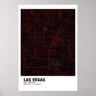 Póster Mapa de Las Vegas Poster - Nevada Mapa negro y roj