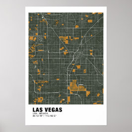 Póster Mapa de Las Vegas Poster - Nevada Mapa Verde