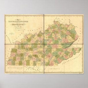 Póster Mapa de las vías y carreteras de Tennessee y Kentu