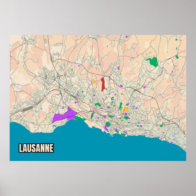 Póster Mapa de Lausanne (Frente)