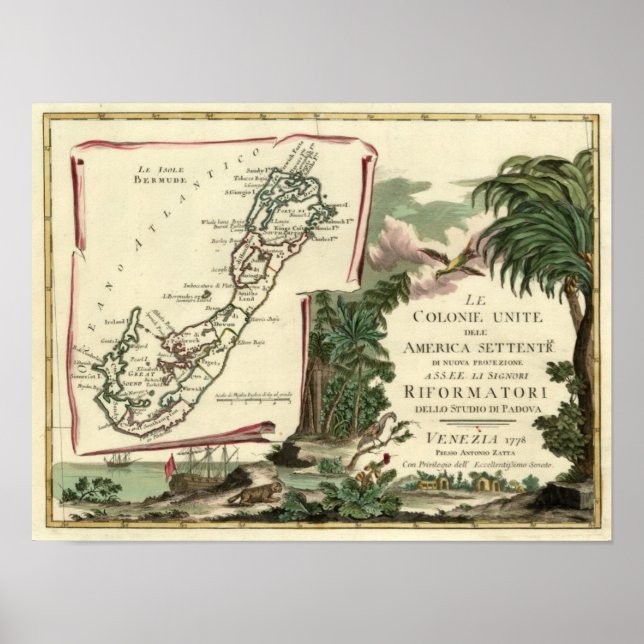 Póster Mapa de Le Isole Bermude 1778 (Frente)