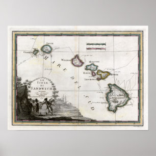 Póster Mapa de Le Isole di Sandwich de 1798
