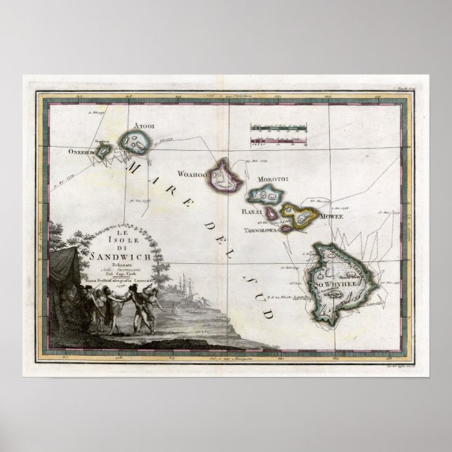Póster Mapa de Le Isole di Sandwich de 1798 (Frente)