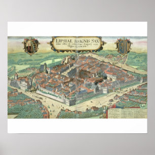Póster Mapa de Leipzig, de "Civitates Orbis Terrarum"