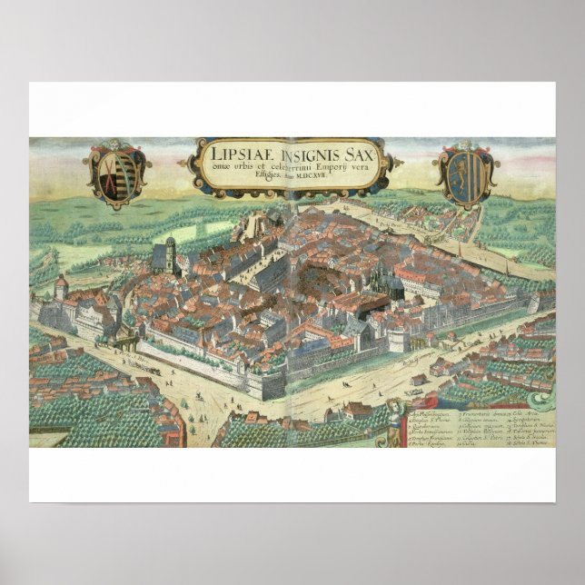 Póster Mapa de Leipzig, de 'Civitates Orbis Terrarum' por (Frente)
