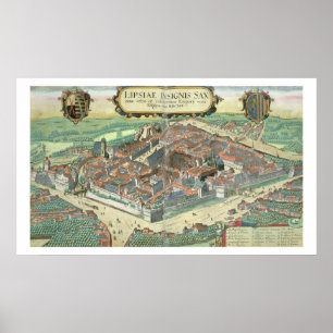 Póster Mapa de Leipzig, de 'Civitates Orbis Terrarum' por