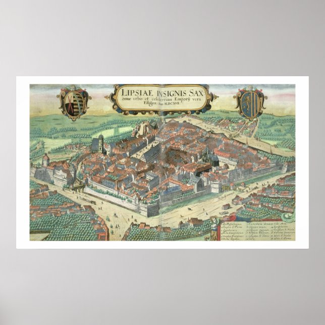 Póster Mapa de Leipzig, de 'Civitates Orbis Terrarum' por (Frente)