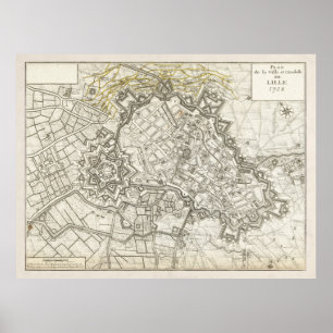Póster Mapa de Lille France vintage (1708)