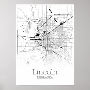 Póster Mapa de Lincoln - Nebraska - Poster del Mapa de la