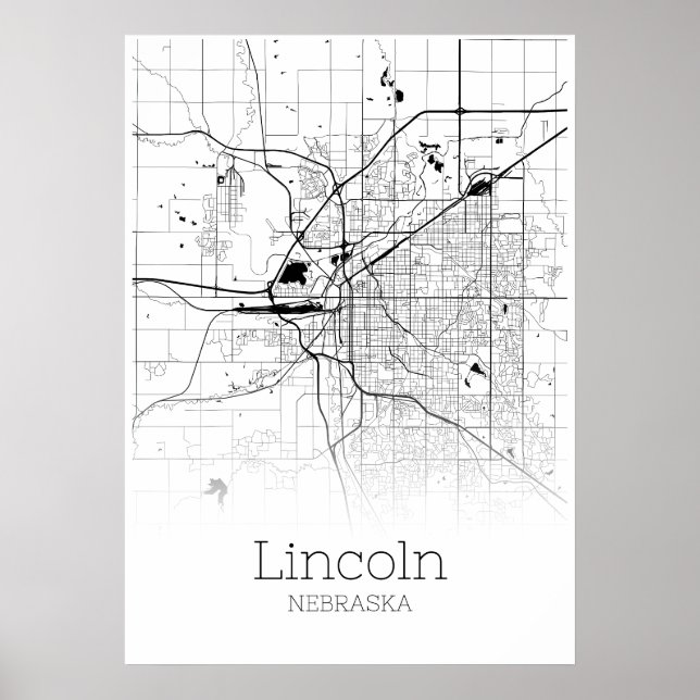 Póster Mapa de Lincoln - Nebraska - Poster del Mapa de la (Frente)