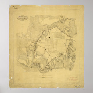 Póster Mapa de líneas confederadas en Raleigh