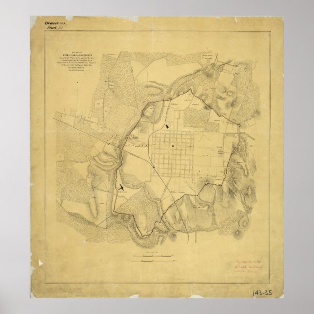 Póster Mapa de líneas confederadas en Raleigh (Frente)