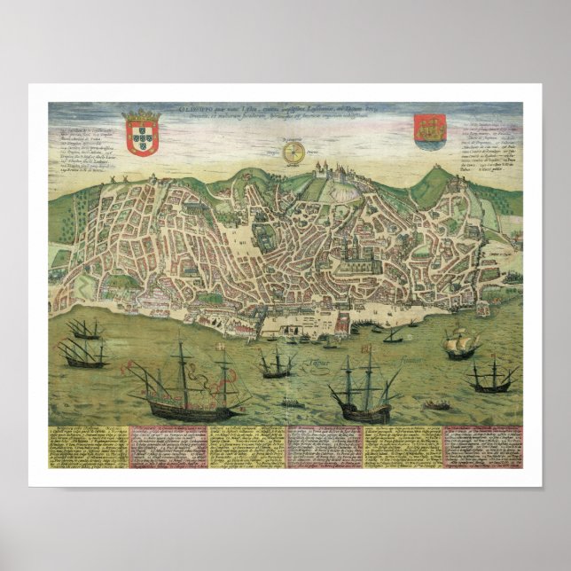 Póster Mapa de Lisboa, de 'Civitates Orbis Terrarum' de (Frente)