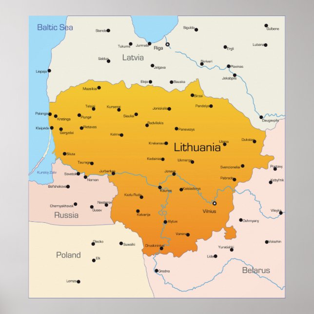 Póster Mapa De Lituania (Frente)