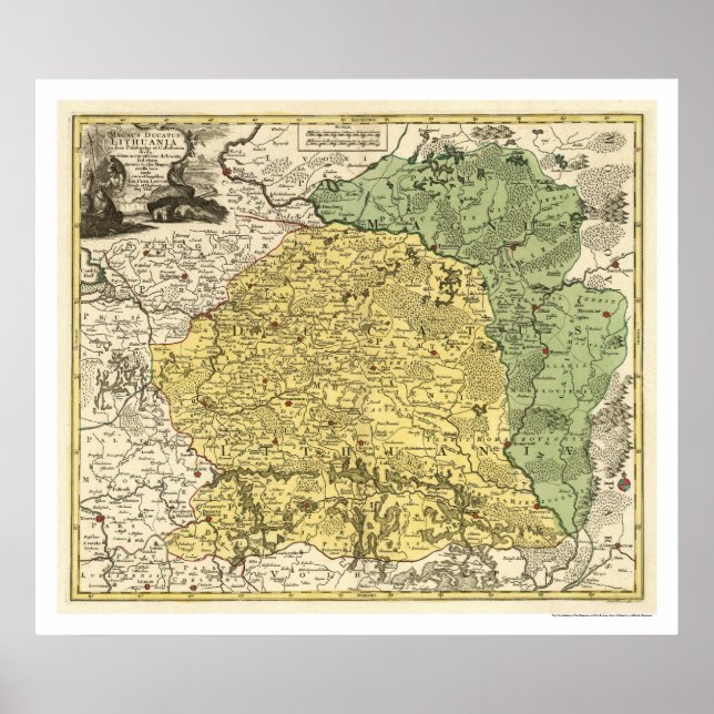 Póster Mapa de Lituania 1750 (Frente)