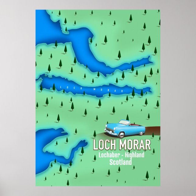 Póster Mapa de Loch Morar Lochaber Highland Escocia (Frente)