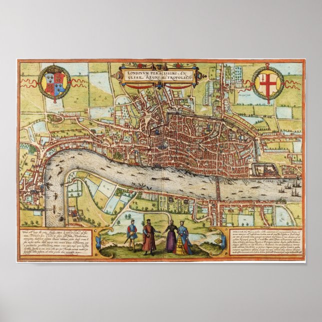 Póster Mapa de Londres 1572 (Frente)