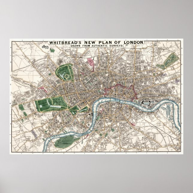 Póster Mapa de LONDRES 1853 de Whitebread (Frente)