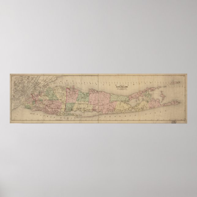 Póster Mapa de Long Island, Nueva York, 1873 (Frente)