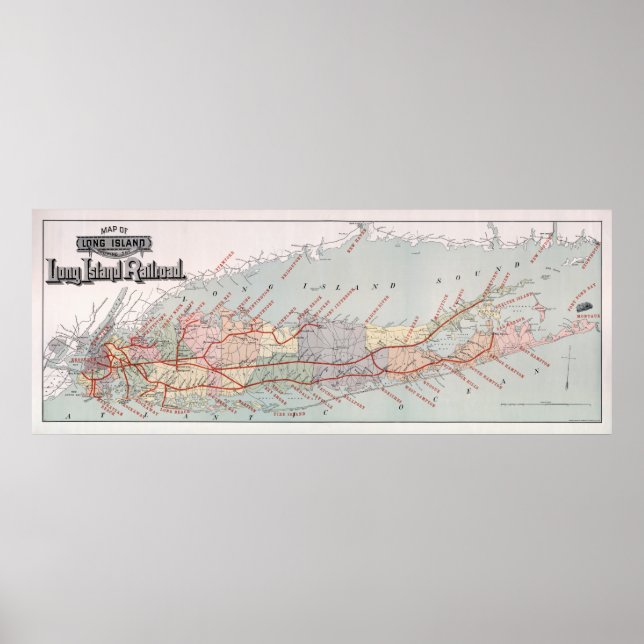 PÓSTER MAPA DE LONG ISLAND RAILROAD 1895 (Frente)